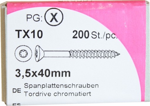 200 Stück Spanplattenschrauben Tordrive chromatiert 3,5x 40mm KP 200