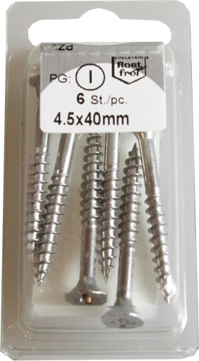 6 Stück Spanplattenschrauben Pozidrive rostfrei 4,5x40mm HP 6