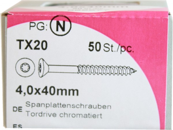 50 Stück Spanplattenschrauben Tordrive chromatiert 4,0x 40mm