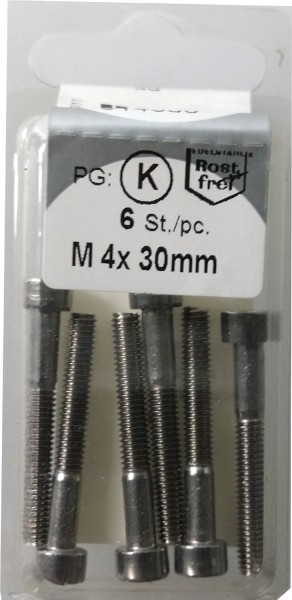 6 Stück Innensechskantschrauben M4 x 30mm 6 Stück