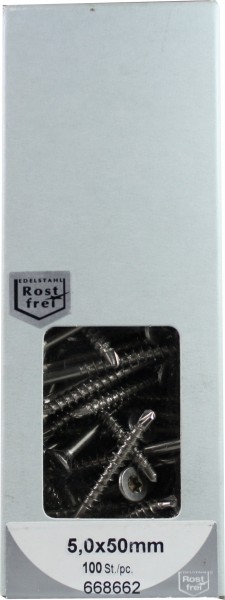 100 stk Spanplattenschrauben Torx mit Bohrsp. rostfrei 5,0x50mm