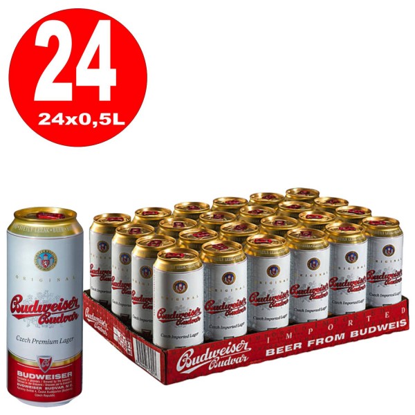 24 x Budweiser Budvar 0,5L Dosen 5,0% Vol Pfand Einweg
