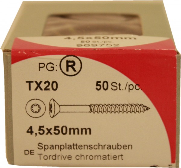 50 Stück Spanplattenschrauben Tordrive chromatiert 4,5x 50mm KP 50