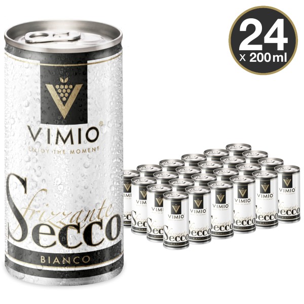24 x Vimio Secco Frizzante Bianco Perlwein Weiß 10,5% vol. 200 ml Dose