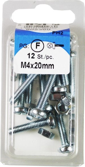 12 Stück Gewindeschrauben mit Muttern M4x20mm