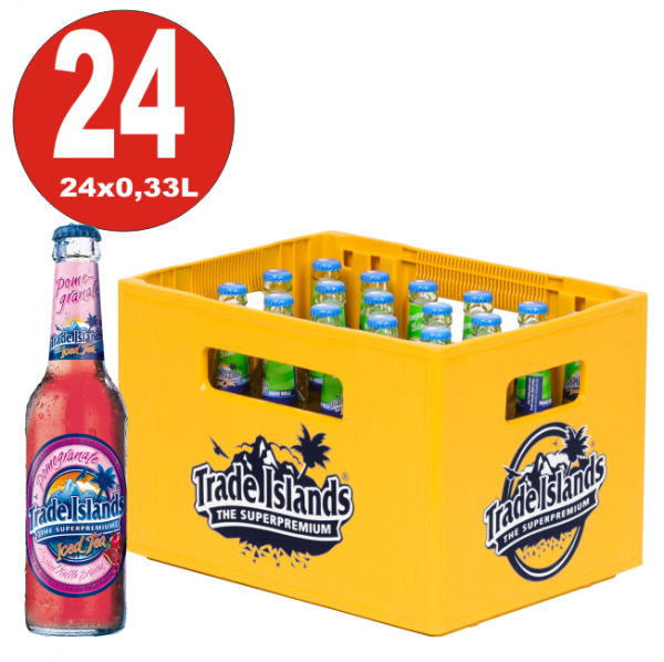 24 x Trade Islands Pomegranate Premium Ice Tea 0,33L Glasflasche in Originalkiste MEHRWEG Eistee