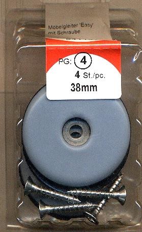 4 Stück Möbelgleiter Teflon 38 mm mit Schraube