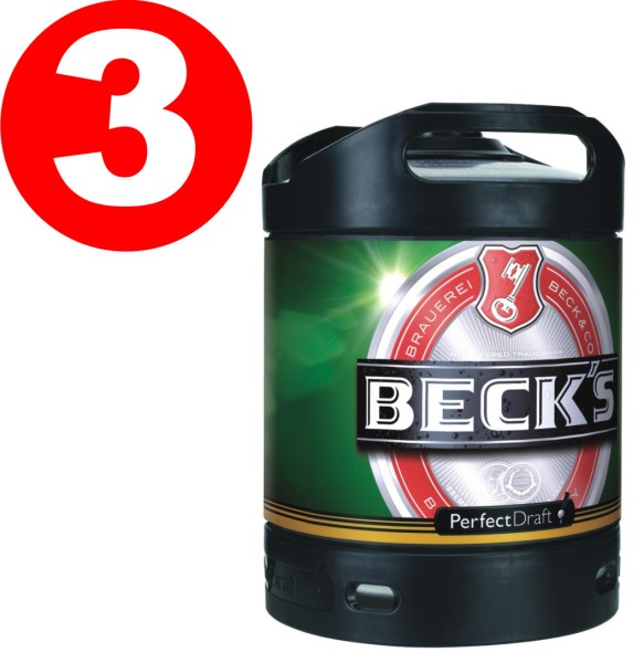 3 x Becks Pils Perfect Draft 6 Liter Fass 4,9 % vol. MEHRWEG
