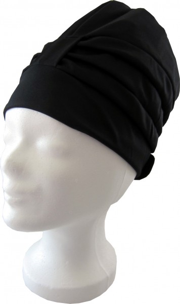 Badehaube Damen schwarze Polyester Badekappe mit Klettverschluss