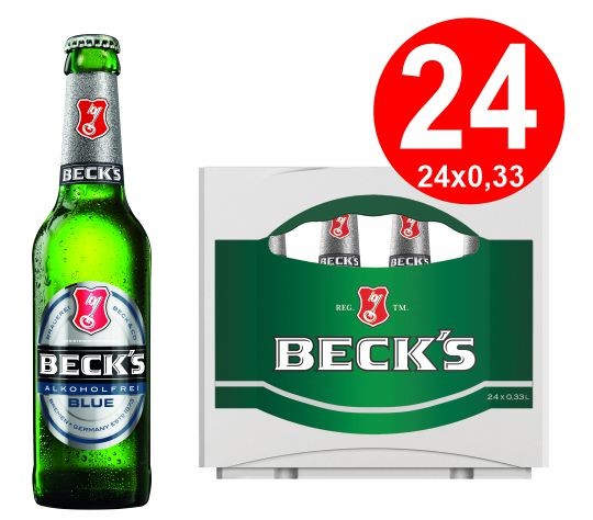 24 x Becks Blue Alkoholfrei 0,33 L Originalkiste <0,5 % vol,alc. MEHRWEG