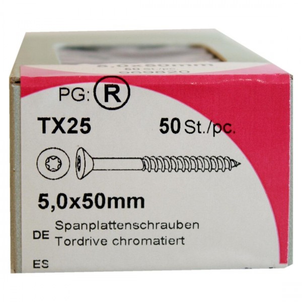 50 Stück Spanplattenschrauben Tordrive chromatiert 5,0x 50mm