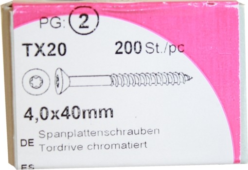 200 Stück Spanplattenschrauben Tordrive chromatiert 4,0x 40mm KP 200
