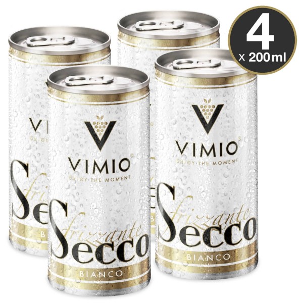 4 x Vimio Secco Frizzante Bianco Perlwein Weiß 10,5% vol. 200 ml Dose-