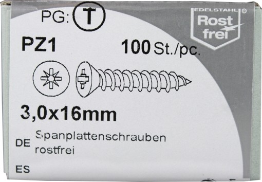 100 Stück Spanplattenschrauben Pozidrive rostfrei 3,0x16mm KP 100
