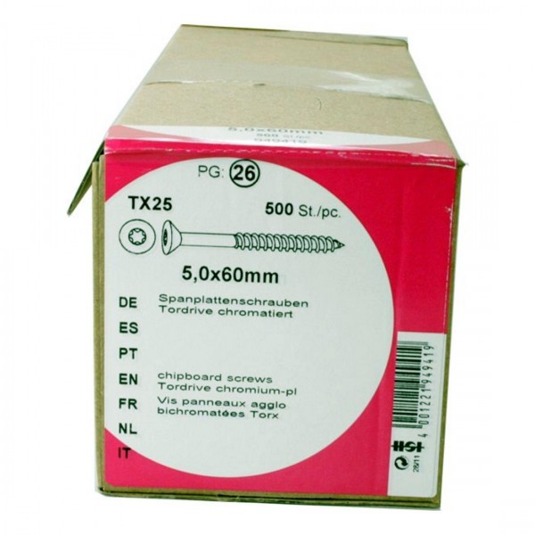 Spanplattenschrauben Tordrive chromatiert 5,0x 60mm HW 500