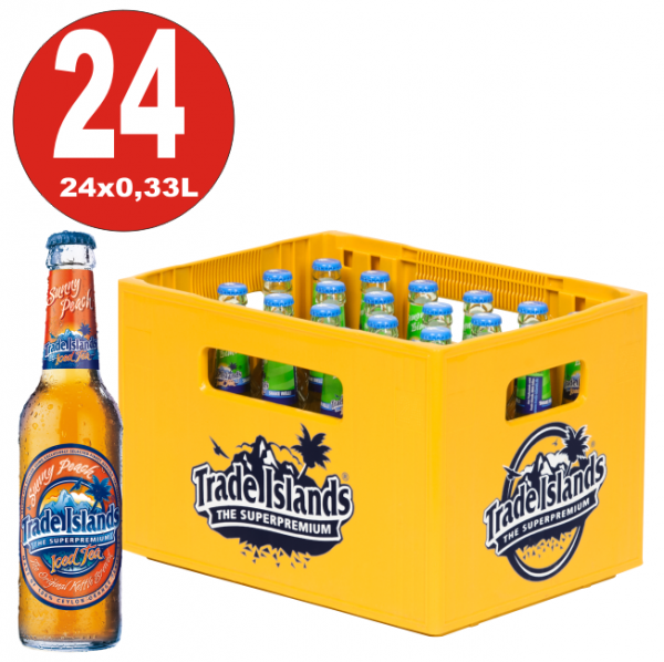 24 x Trade Islands Sunny Peach Premium Ice Tea 0,33L Glasflasche in Originalkiste MEHRWEG Eistee