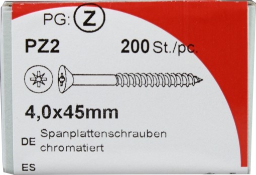 200 Stück Spanplattenschrauben Pozidrive chromatiert 4,0x45mm KP 200