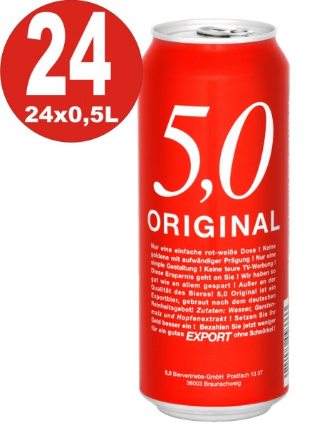 24x0,5L Dosen 5.0 Original Export 5,2% Vol Dosenbier_EINWEG