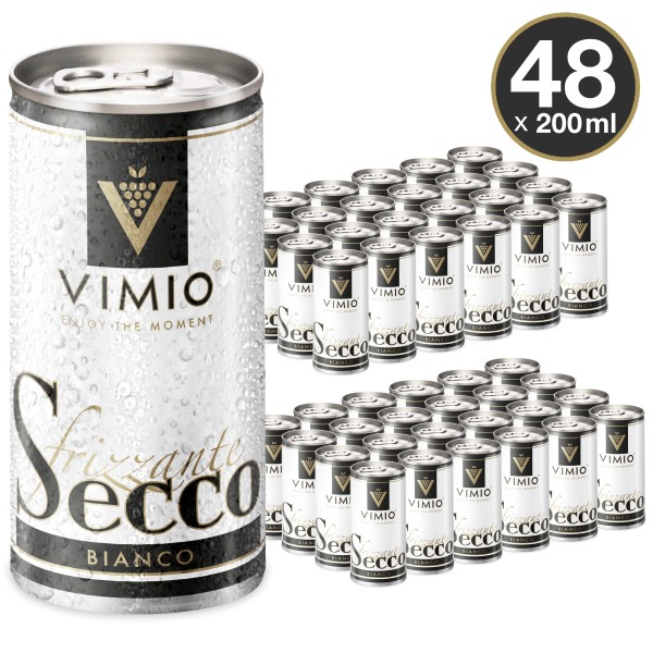 48 x Vimio Secco Frizzante Bianco Perlwein Weiß 10,5% vol. 200 ml Dose