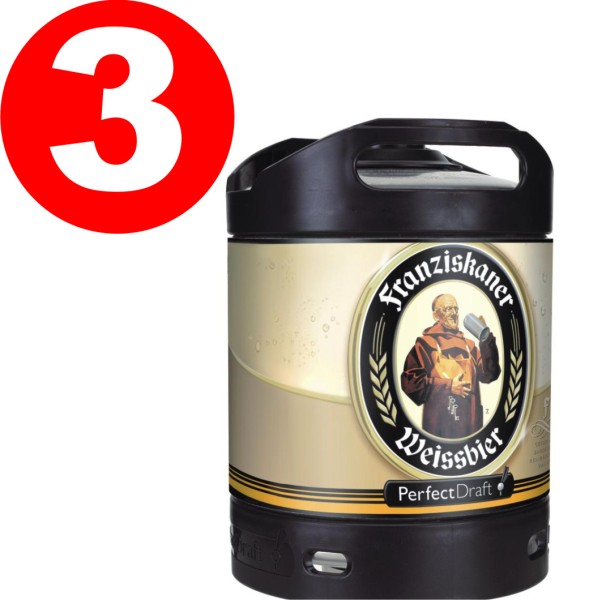 3 x Franziskaner Weissbier Perfect Draft 6 Liter Fass 5,0 % vol. Mehrwegpfand