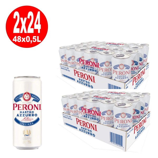 2 x Peroni Nastro Azzuro Italien 24 x 0,33L = 48 Dosen 5,1% vol. alc. EINWEG