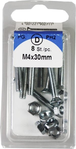 6 Stück Gewindeschrauben mit Muttern M4x30mm