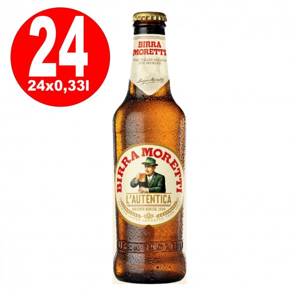 24 x Birra Moretti L'autentica 4,6% vol. Flaschenkarton 0,33L Flasche MEHRWEG