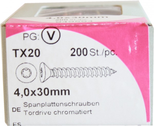 200 StückSpanplattenschrauben Tordrive chromatiert 4,0x 30mm