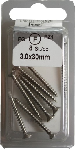 8 Stück Spanplattenschrauben Pozidrive rostfrei 3,0x30mm HP 8