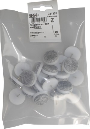 20 Stück Filzgleiter m. Stift weiß/grau 24mm