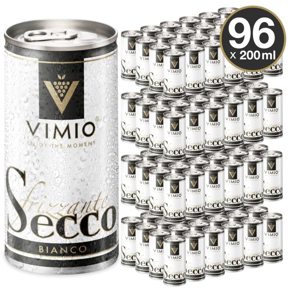 96 x Vimio Secco Frizzante Bianco Perlwein Weiß 10,5% vol. 200 ml Dose