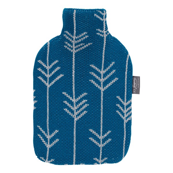 fashy 67401_59 Wärmflasche mit Strickbezug im Glitzerdesign, blau - 2 Liter