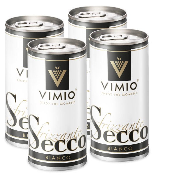 4 x Vimio Secco Frizzante Bianco Perlwein Weiß 10,5% vol. 200 ml Dose-