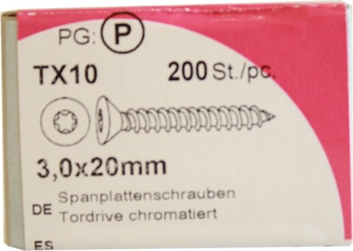 200 Stück Spanplattenschrauben Tordrive chromatiert 3,0x 20mm KP 200