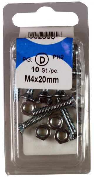 10 Stück Gewindeschrauben mit Muttern M4x20mm