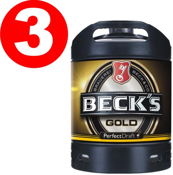 3 x Becks Gold Perfect Draft Gold 6 liter Fass 4,9 % vol. Mehrwegpfand