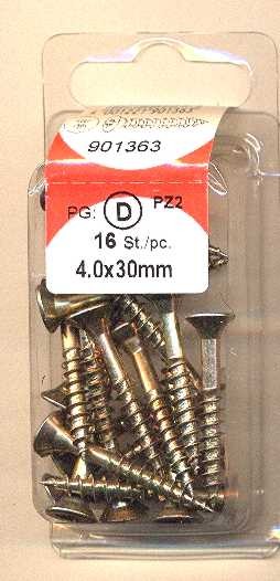 16 Stück Spanplattenschrauben Pozidrive chromatiert 4,0 x 30mm