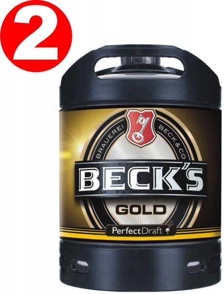 2 x Becks Gold Perfect Draft 6 liter Fass 4,9 % vol. MEHRWEG