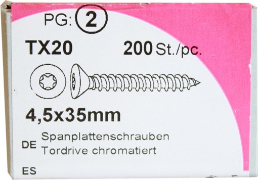 200 Stück Spanplattenschrauben Tordrive chromatiert 4,5x 35mm KP 200
