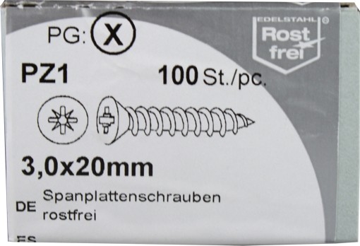 100 Stück Spanplattenschrauben Pozidrive rostfrei 3,0x20mm KP 100