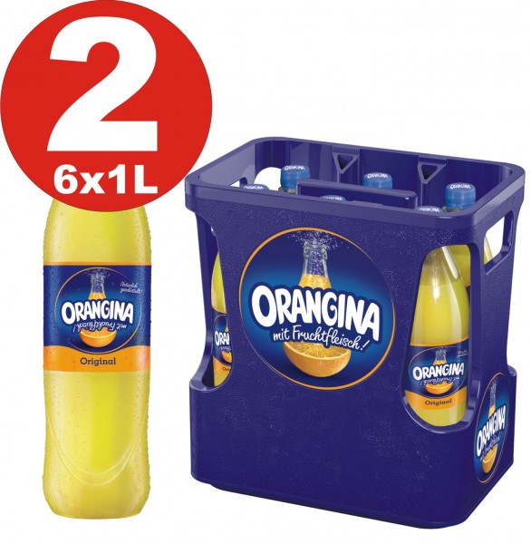 2 x 6 Orangina Limonade gelb 1Liter - 12 PET Flaschen in Originalkisten MEHRWEG