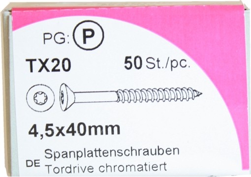 50 StückSpanplattenschrauben Tordrive chromatiert 4,5x 40mm KP 50