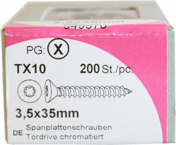 200 StückSpanplattenschrauben Tordrive chromatiert 3,5x 35mm