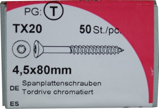 50 Stück Spanplattenschrauben Tordrive chromatiert 4,5x 80mm KP 50