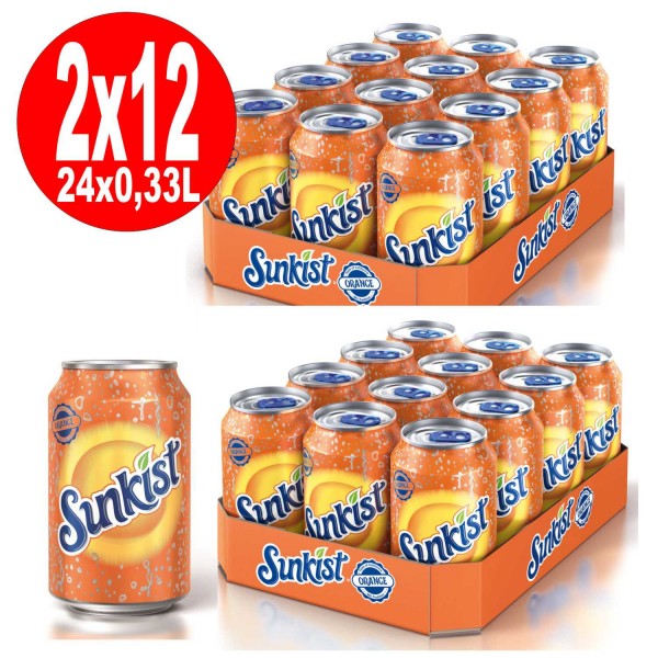 2 x 12 x = 24 Sunkist Orange Limonade 0,33L Dose EINWEG