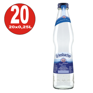 20 x Griesbacher Mineralwasser 0,25L First Class Glas Flasche in Originalkiste Mehrwegpfand