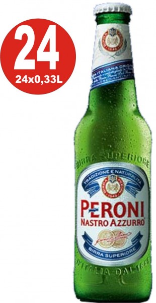 24 x Peroni Nastro Azzuro Italien 0,33L Flasche 5,1% vol. alc. EINWEG Flaschenkarton
