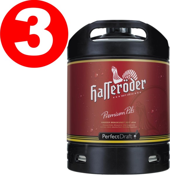 3 x Hasseröder Perfect Draft Premium Pils 6 Liter Fass 4,9 % vol. MEHRWEG