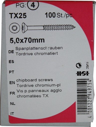 100 Stück Spanplattenschrauben Tordrive chromatiert 5,0x 70mm KP 100