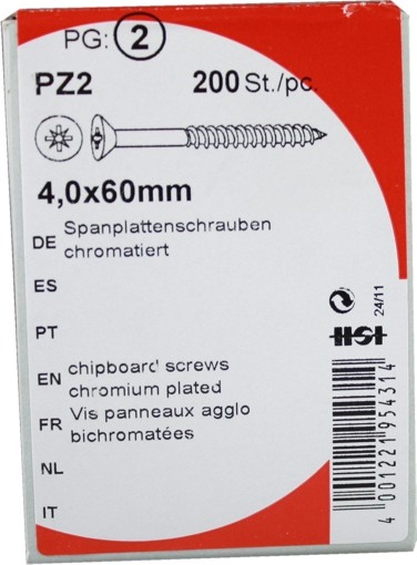 200 Stück Spanplattenschrauben Pozidrive chromatiert 4,0x60mm KP 200